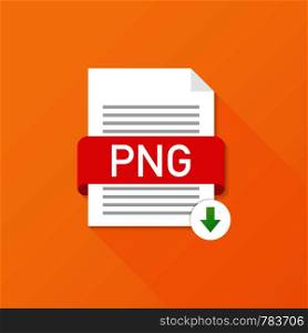 Download PNG button. Downloading document concept. File with PNG label and down arrow sign. Vector stock illustration.