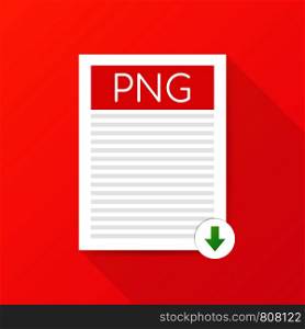 Download PNG button. Downloading document concept. File with PNG label and down arrow sign. Vector stock illustration.
