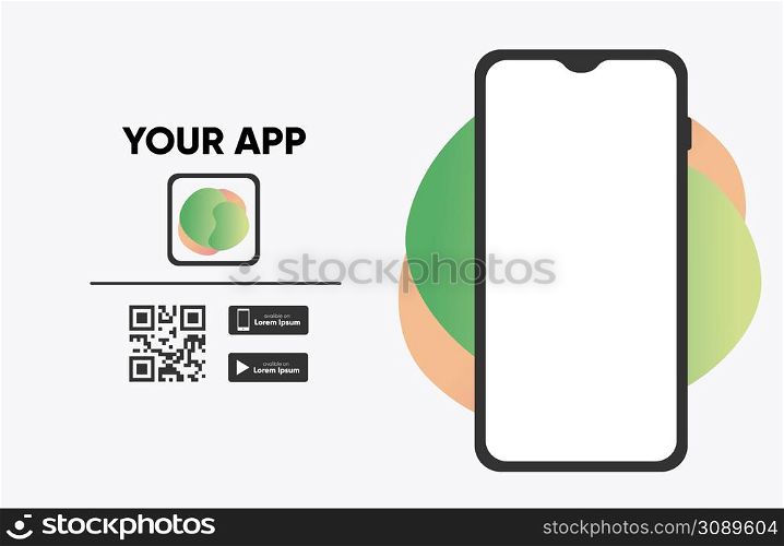 Download The App Sticker with Phone and Screenshot Space. Vector illustrator. Download The App Sticker with Phone and Screenshot Space