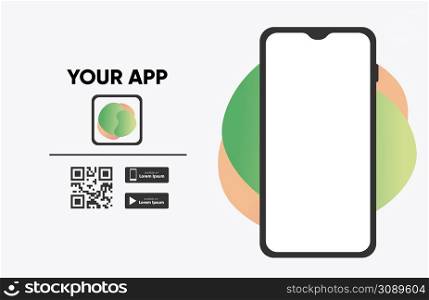 Download The App Sticker with Phone and Screenshot Space. Vector illustrator. Download The App Sticker with Phone and Screenshot Space