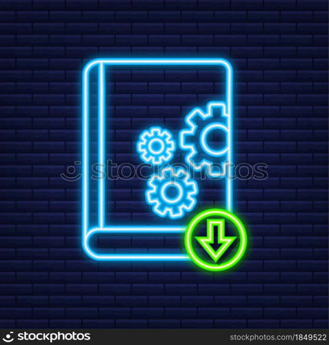 Download User manual book in flat style. Neon style. Vector illustration. Download User manual book in flat style. Neon style. Vector illustration.