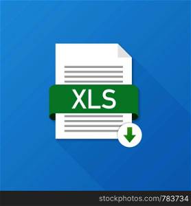 Download XLS button. Downloading document concept. File with XLS label and down arrow sign. Vector stock illustration.