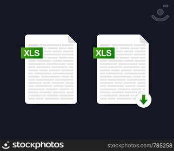 Download XLS button. Downloading document concept. File with XLS label and down arrow sign. Vector illustration.. Download XLS button. Downloading document concept. File with XLS label and down arrow sign. Vector stock illustration.