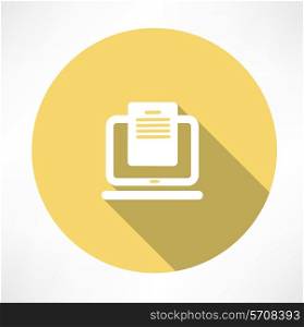 Downloading dcuments in laptop icon. Flat modern style vector illustration