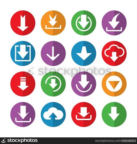 Downloading icons in color circles. Downloading icons in color circles on white background. Vector illustration