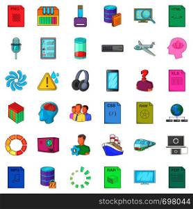 Downloading icons set. Cartoon style of 36 downloading vector icons for web isolated on white background. Downloading icons set, cartoon style