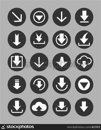 Downloading icons set in black circles. Vector illustration