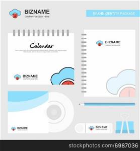 Downloading Logo, Calendar Template, CD Cover, Diary and USB Brand Stationary Package Design Vector Template