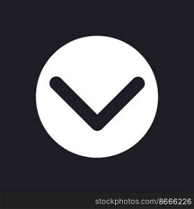 Downward direction button dark mode glyph ui icon. Download button. User interface design. White silhouette symbol on black space. Solid pictogram for web, mobile. Vector isolated illustration. Downward direction button dark mode glyph ui icon