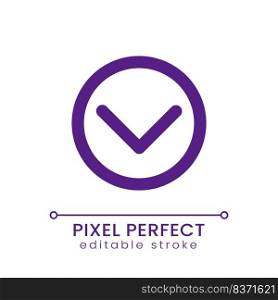 Downward direction button pixel perfect RGB color ui icon. Website element. Simple filled line element. GUI, UX design for mobile app. Vector isolated pictogram. Editable stroke. Poppins font used. Downward direction button pixel perfect RGB color ui icon