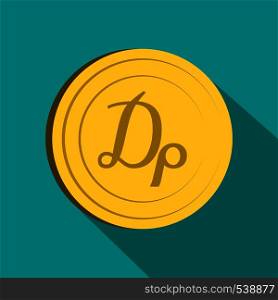 Drachma icon in flat style on green background. Drachma icon, flat style