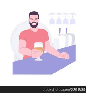 Draft beer isolated cartoon vector illustrations. Smiling bartender holding glass of draft beer with froth, offering alcohol drink in pub, refreshing beverage, small brewery vector cartoon.. Draft beer isolated cartoon vector illustrations.