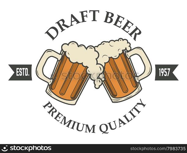 draft beer vector illustration. Logo,badge or label design template. Pab or bar logo.