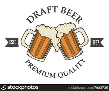 draft beer vector illustration. Logo,badge or label design template. Pab or bar logo.
