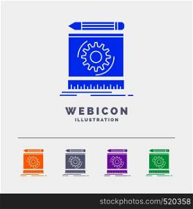 Draft, engineering, process, prototype, prototyping 5 Color Glyph Web Icon Template isolated on white. Vector illustration. Vector EPS10 Abstract Template background