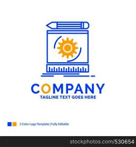 Draft, engineering, process, prototype, prototyping Blue Yellow Business Logo template. Creative Design Template Place for Tagline.
