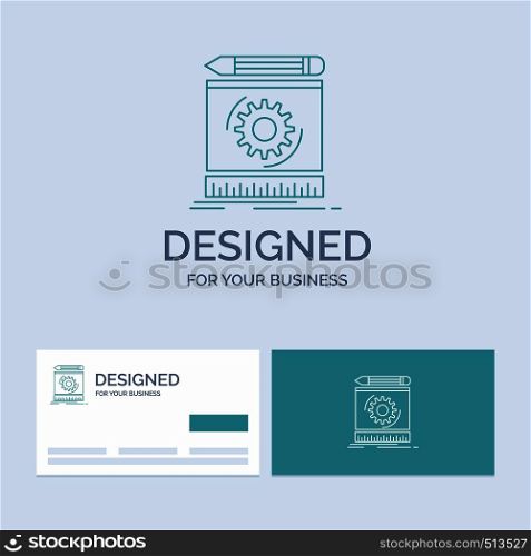 Draft, engineering, process, prototype, prototyping Business Logo Line Icon Symbol for your business. Turquoise Business Cards with Brand logo template. Vector EPS10 Abstract Template background