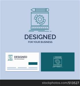 Draft, engineering, process, prototype, prototyping Business Logo Line Icon Symbol for your business. Turquoise Business Cards with Brand logo template. Vector EPS10 Abstract Template background