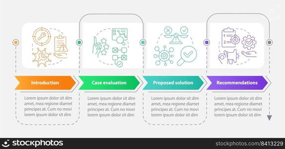 Drafting of case rectangle infographic template. Studying plan. Data visualization with 4 steps. Editable timeline info chart. Workflow layout with line icons. Myriad Pro-Bold, Regular fonts used. Drafting of case rectangle infographic template