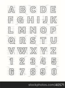 Drafting paper alphabet. Drafting paper alphabet. Vector drawing sketch font letters