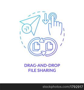 Drag and drop file sharing blue gradient concept icon. Digital data transformations service. Messaging software abstract idea thin line illustration. Vector isolated outline color drawing. Drag and drop file sharing blue gradient concept icon