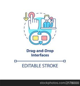 Drag and drop interfaces concept icon. Easy user experience. Web 3 0 abstract idea thin line illustration. Isolated outline drawing. Editable stroke. Arial, Myriad Pro-Bold fonts used. Drag and drop interfaces concept icon