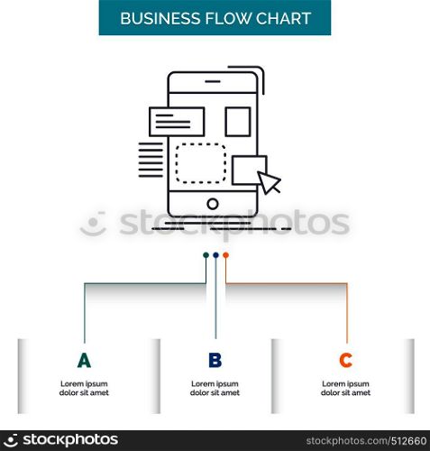 drag, mobile, design, ui, ux Business Flow Chart Design with 3 Steps. Line Icon For Presentation Background Template Place for text. Vector EPS10 Abstract Template background