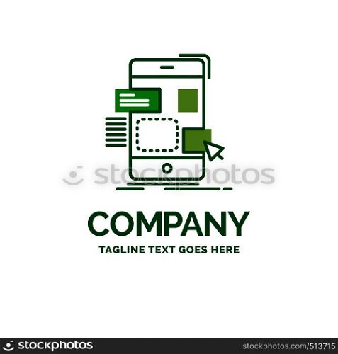 drag, mobile, design, ui, ux Flat Business Logo template. Creative Green Brand Name Design.