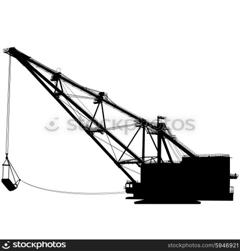 Dragline walking excavator with a ladle. Vector illustration. Dragline walking excavator with a ladle. Vector illustration.