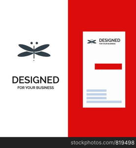 Dragon, Dragonfly, Dragons, Fly, Spring Grey Logo Design and Business Card Template