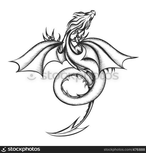 Dragon drawn in engraving style inspired by George Martin books. Vector iillustration.