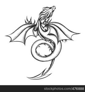 Dragon drawn in engraving style inspired by George Martin books. Vector iillustration.