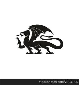 Dragon gryphon isolated heraldic animal silhouette . Vector creature with eagle legs and lion tail. Black dragon isolated heraldic animal silhouette
