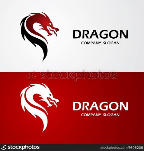 dragon logo template silhouette flat color design, vector illustration