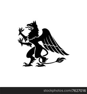 Dragon or gryphon isolated heraldic animal. Vector outline heraldry, mythical creature with eagle legs. Gryphon mythical creature isolated beast