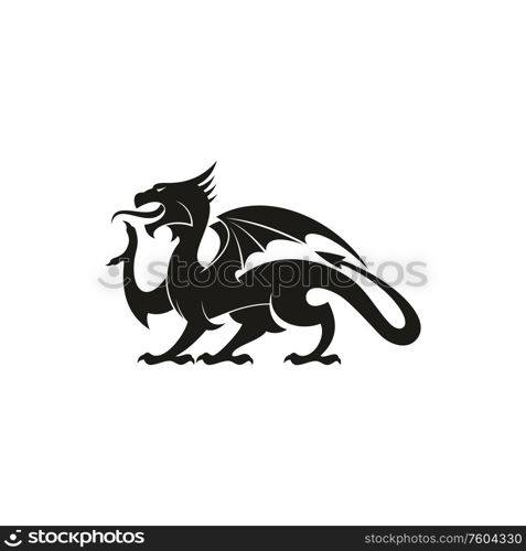 Dragon or gryphon isolated medieval heraldry beast. Vector mythical creature with eagle legs and wings. Gryphon mythical creature isolated dragon beast