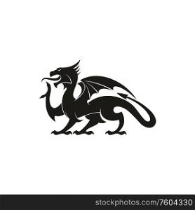 Dragon or gryphon isolated medieval heraldry beast. Vector mythical creature with eagle legs and wings. Gryphon mythical creature isolated dragon beast
