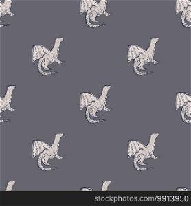 Dragon silhouettes seamless minimalistic pattern. Grey palette magical artwork. Simple design. Decorative backdrop for fabric design, textile print, wrapping, cover. Vector illustration.. Dragon silhouettes seamless minimalistic pattern. Grey palette magical artwork. Simple design.