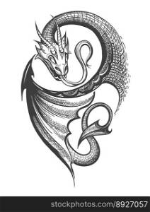 Dragon tattoo in engraving sty≤vector ima≥