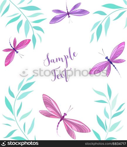 Dragonflies in flight. Vector llustrace dragonfly on a white background. Brightly colored dragonflies in flight
