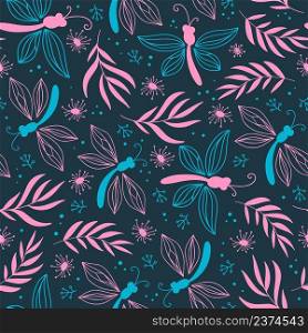 DRAGONFLY AND BRANCH Seamless Pattern Vector Illustration For Fabric