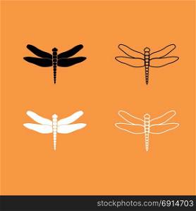 Dragonfly black and white set icon .