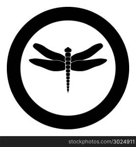 Dragonfly black icon in circle vector illustration isolated