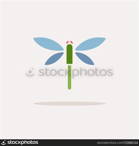Dragonfly. Color icon with shadow. Animal glyph vector illustration