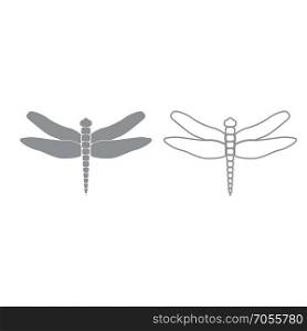 Dragonfly grey set icon .