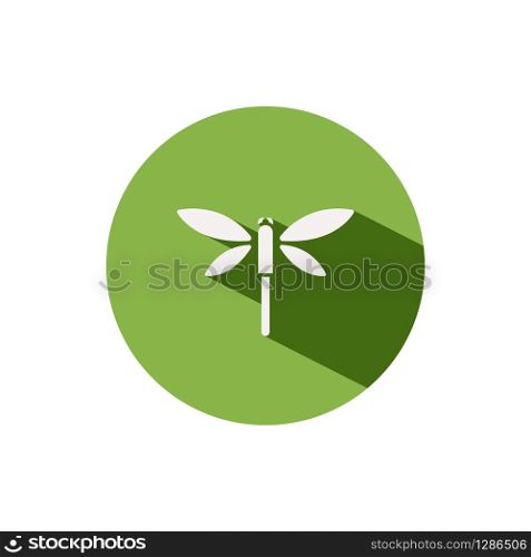 Dragonfly. Icon on a green circle. Animal glyph vector illustration