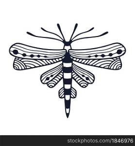 Dragonfly illustration in ornamental style for tattoo or t-shirt design. Kids interior print with hand drawn black and white dragonfly. Dragonfly illustration in ornamental style for tattoo or t-shirt design. Kids interior print with hand drawn black and white dragonfly.
