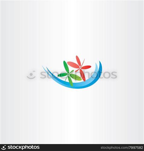 dragonfly in love and water wave vector logo icon symbol
