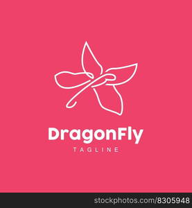 Dragonfly Logo, Flying Animal Design, Vector Simple Line Style, Icon Symbol Illustration