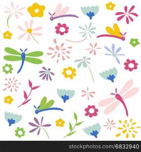 dragonfly seamless floral pattern